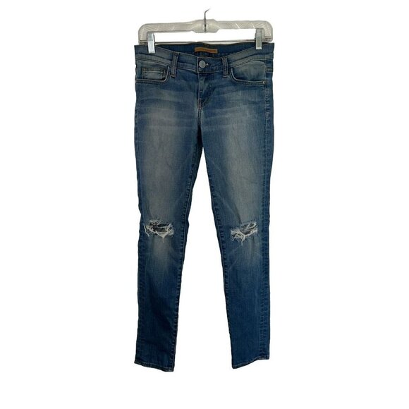 REBECCA MINKOFF Jane Skinny Jean Distressed Medium Wash Low Rise 28 X - Picture 1 of 7